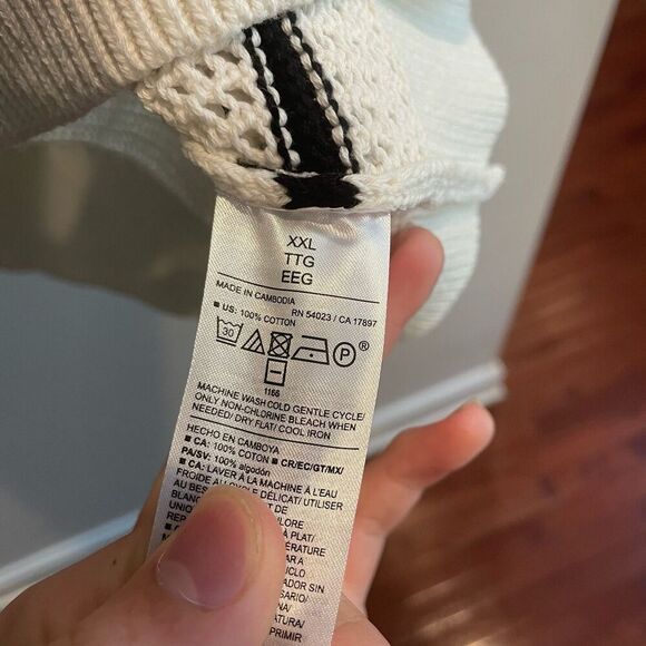 Old Navy White Black Knit Striped Collared Short Sleeve Sweater Top XXL Womens - Picture 6 of 11